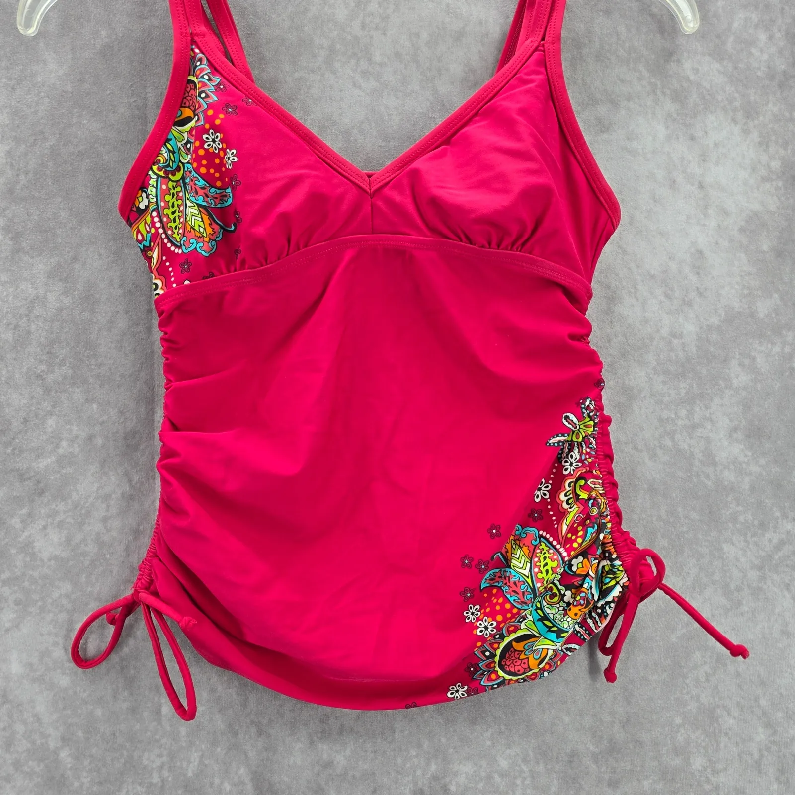 Athleta Pink‎ Floral Scrunch Tie Padded Swimwear Tankini Tank Top Medium 34 B/C - Image 4