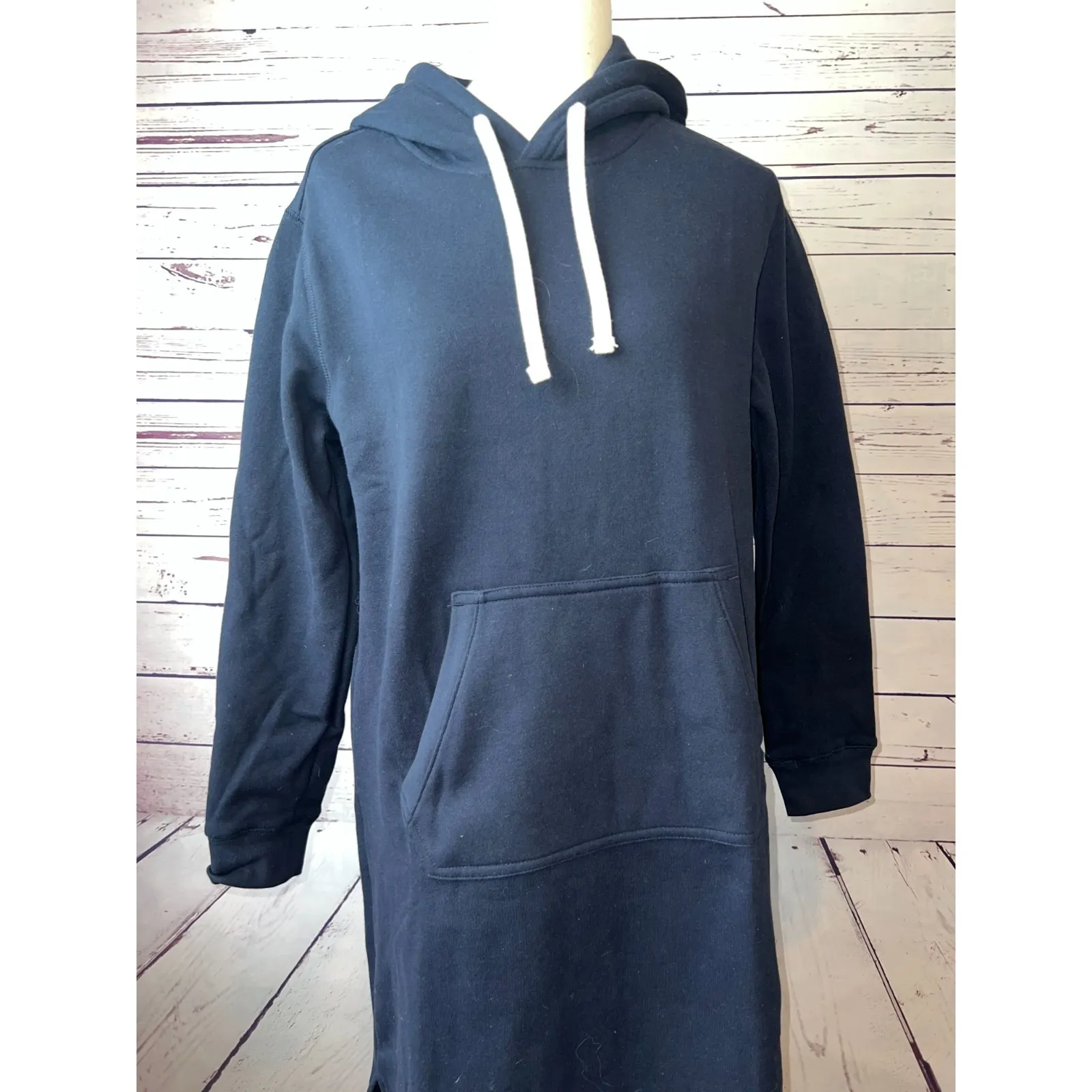 Lands End Dress Small Blue Sweatshirt Hoodie Pockets Lounge Casual Gown Midi - Image 4
