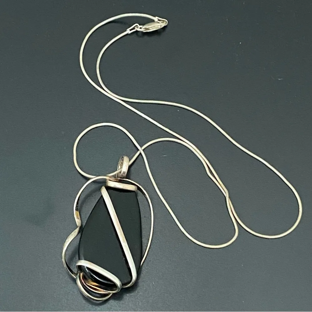 Unique Vintage Blue Foiled Dichroic Glass Wire Wrapped Pendant 925 Necklace 20g. - Image 4