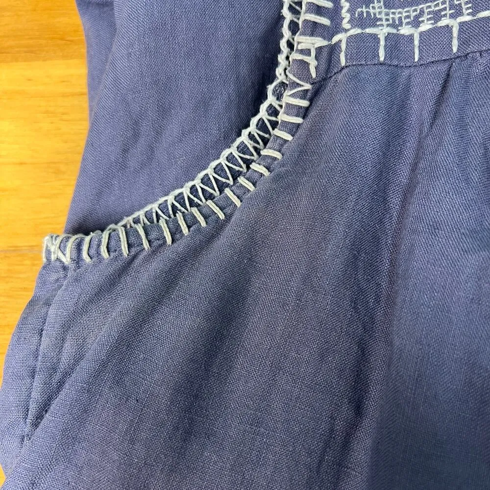 C&C California Womens Dress Medium Linen Embroidered Boho Cottagecore Western - Image 9