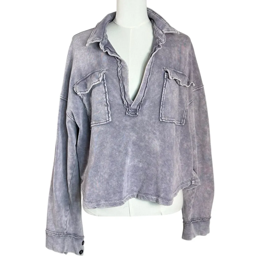 Evereve Ana Pocket Sweatshirt Grunge Lavender Grey Oversized Size Large Slouchy - Image 5