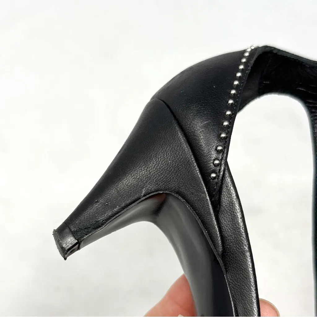 Saint Laurent Charlotte Studded Square Toe Low Kitten Sandal Heels Black 35.5 - Image 12