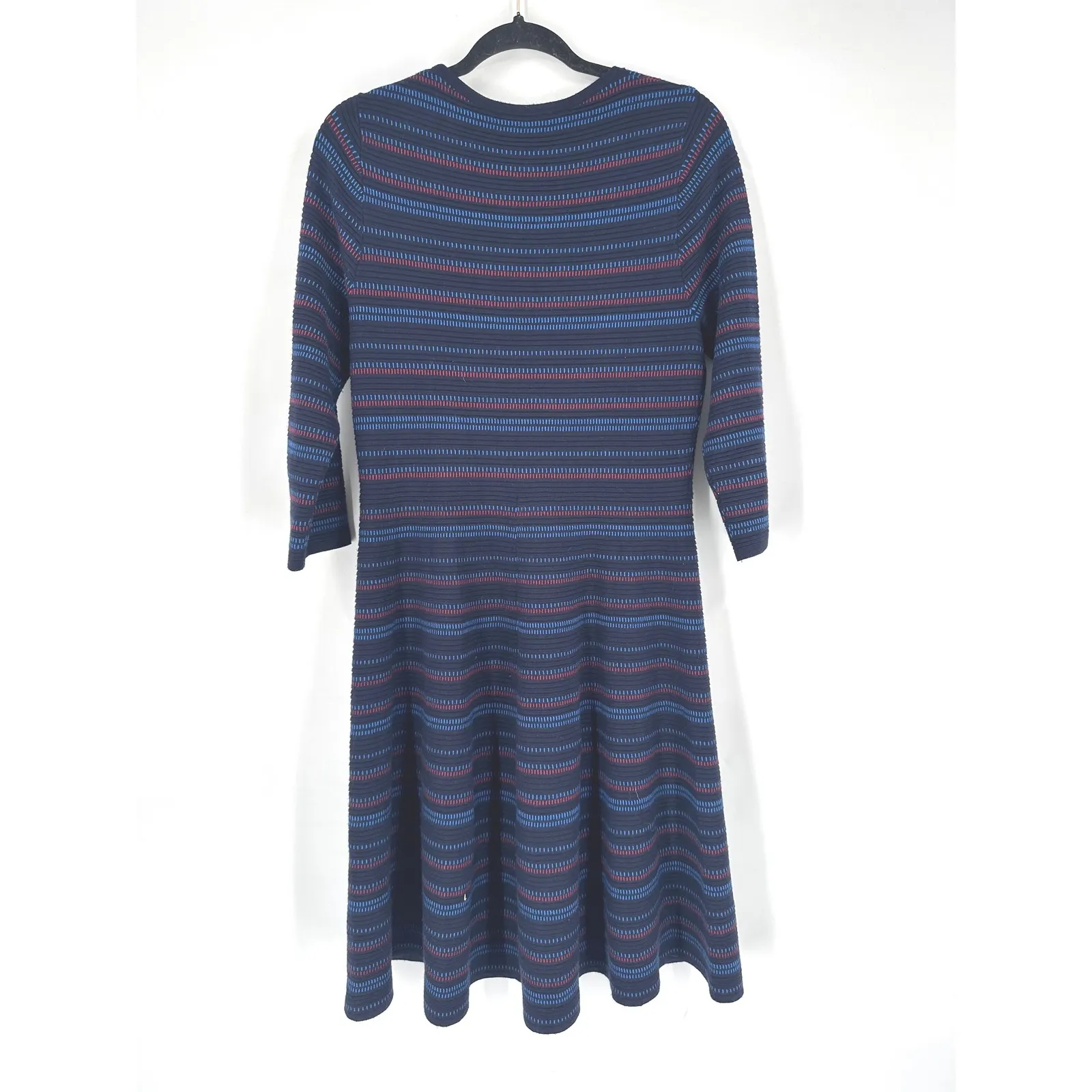 Hobbs London Katie Knit Stripe Fit Flare Dress Navy Red Blue US 10 Knee length - Image 4