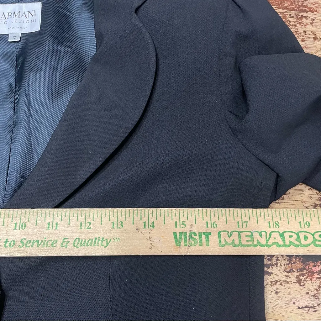 Armani Collezioni Black Virgin‎ Wool Blazer Tie Back Made in Italy Size 12 - Image 7