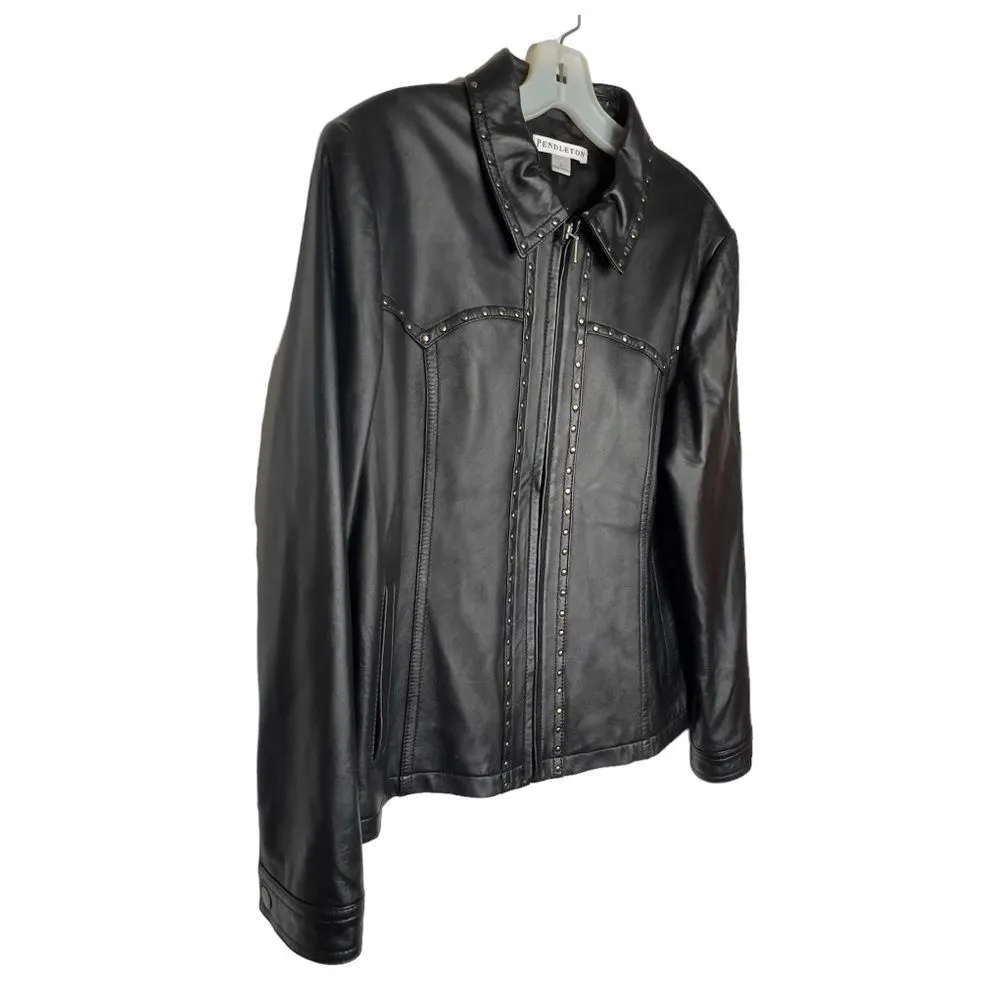 Pendleton Black Leather Jacket‎ with Studs - Image 4