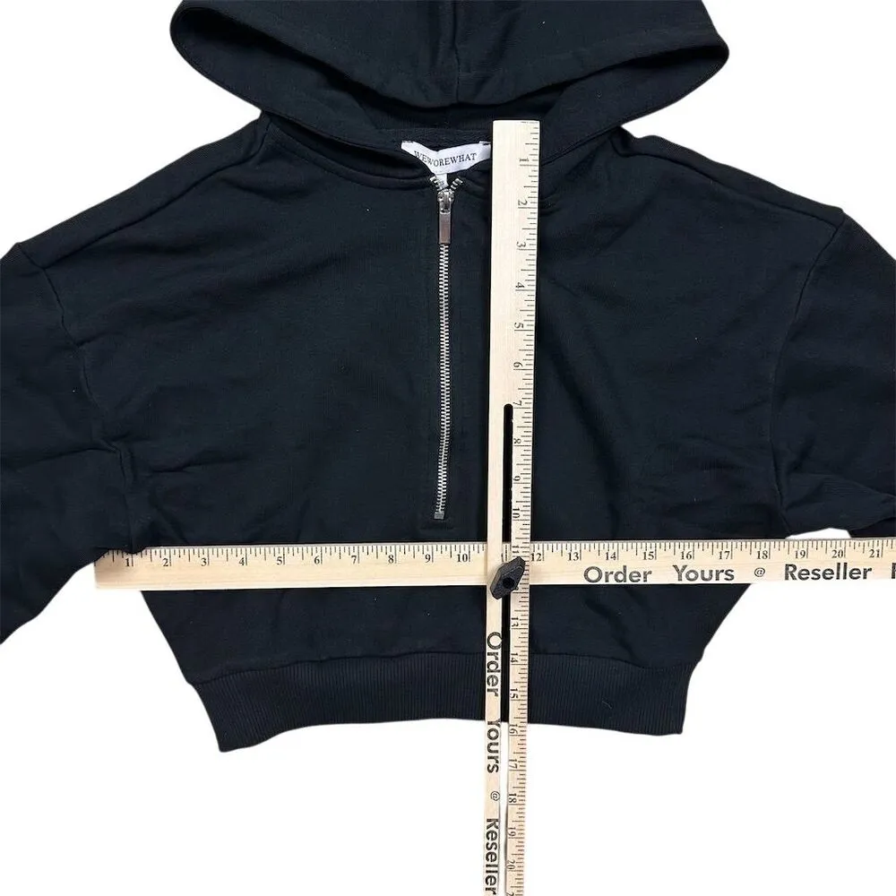 NWT WeWoreWhat Women's XS Black Cropped Half Zip Hoodie Casual Fleece Loungewear - Image 3