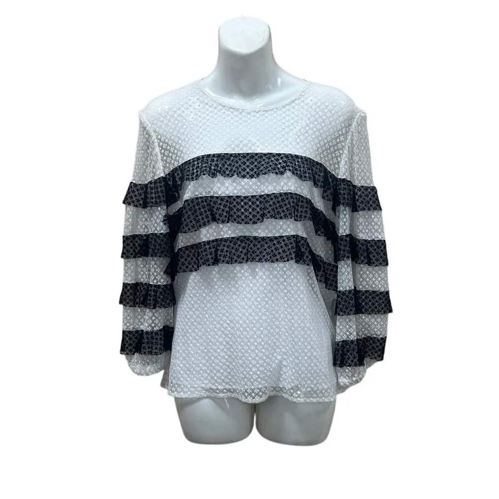 Milly  Gabriella Two Tone Silk Blend Lace Ruffled Blouse size M - Image 4