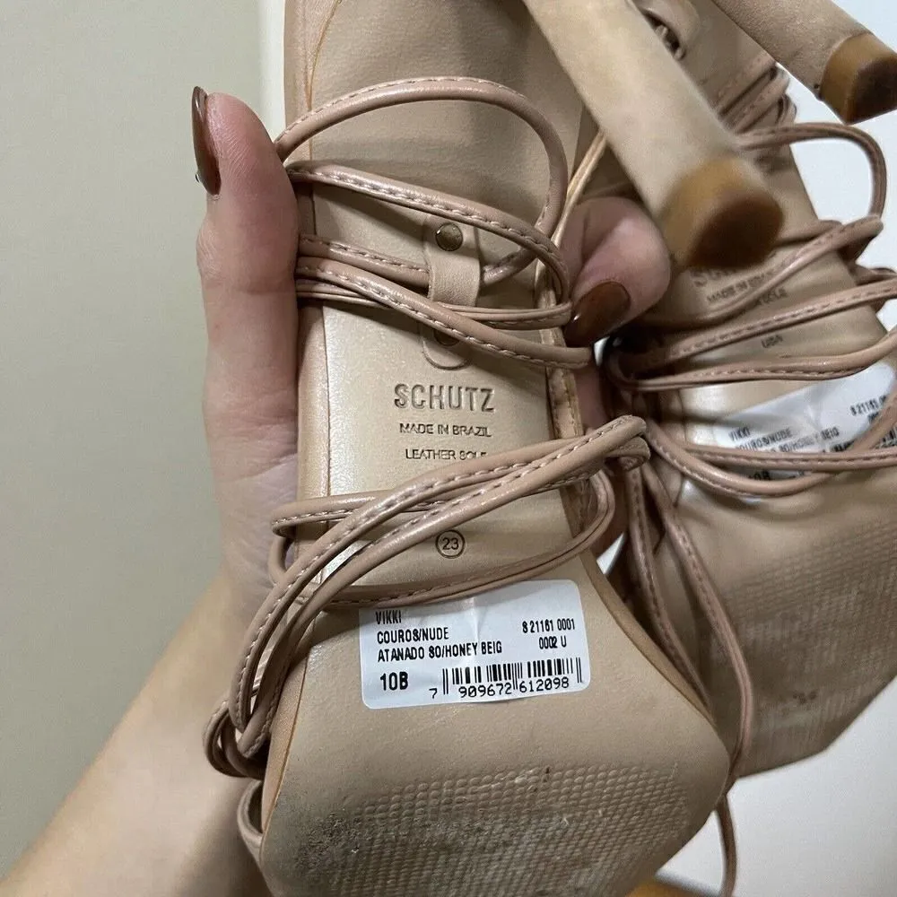 SCHUTZ Tan Strappy Stiletto wrap up heels size US 10 - Image 8
