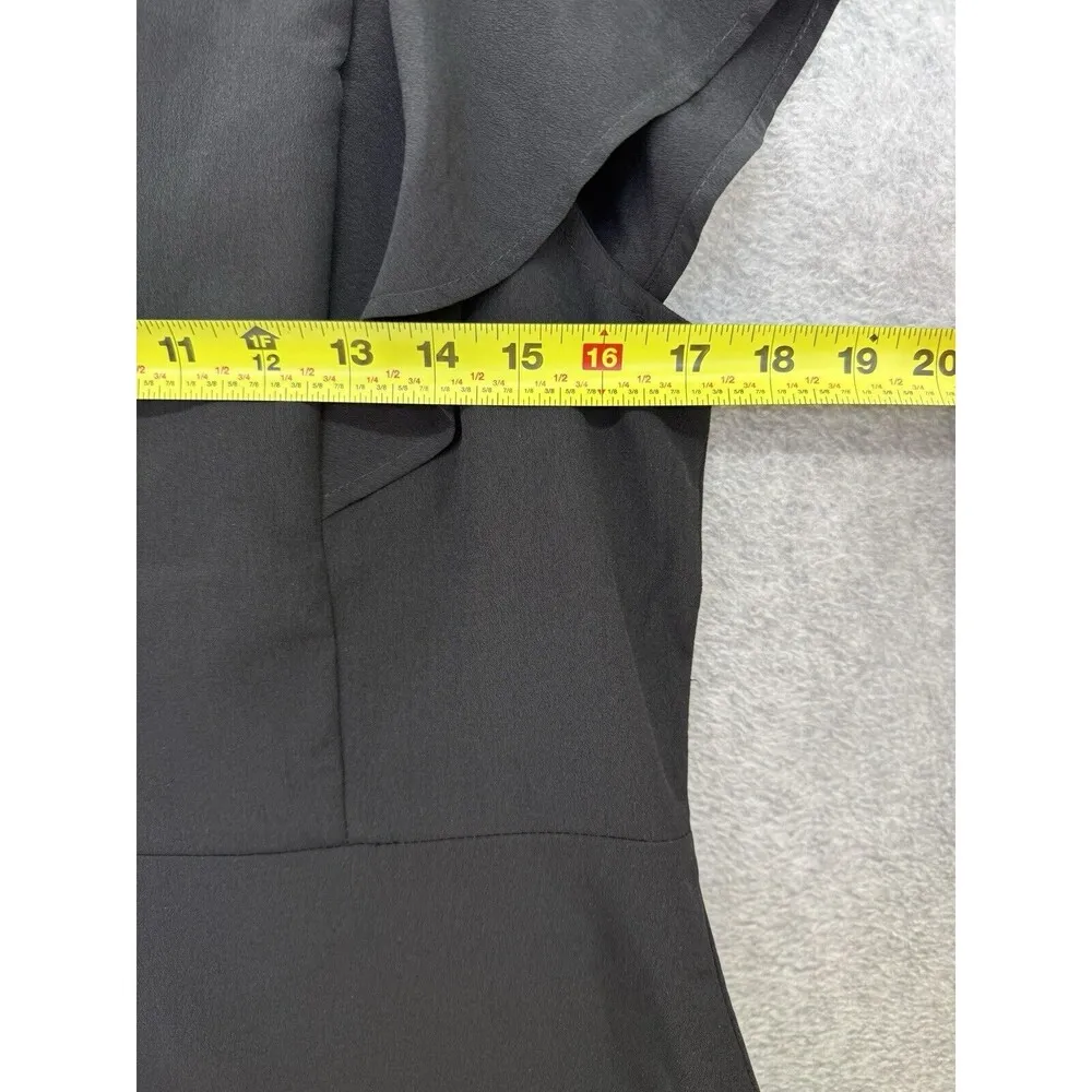 Trixxi Women's Button Front Blouse Solid Black Flutter Sleeve Size XL peplum - Image 4