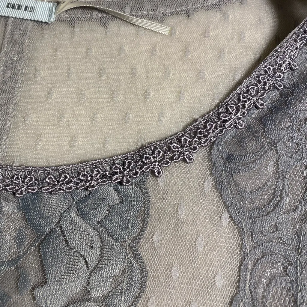 Kimchi Blue Gray Mesh & Floral Lace Top Medium - Image 5
