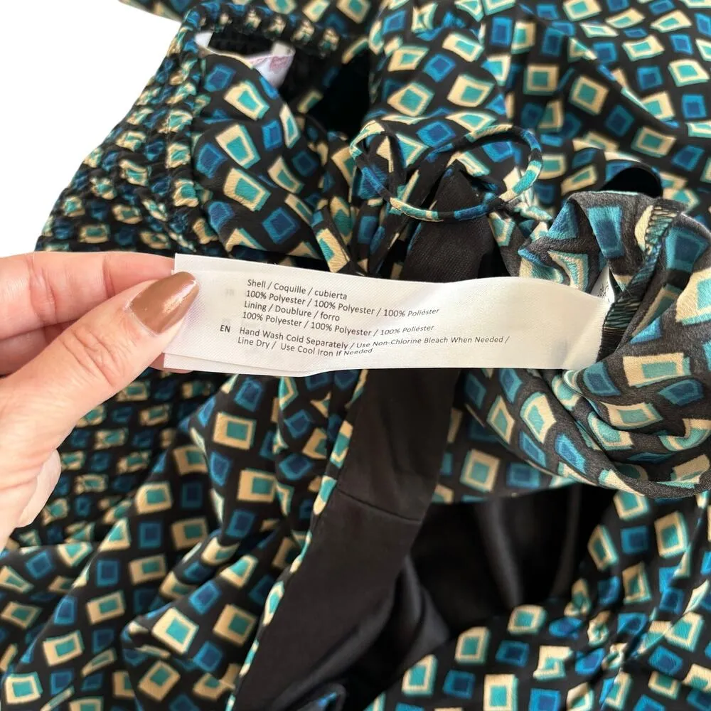 Band of the Free Genevieve Teal Diamond Long Sleeve Boho Mini Dress Size Large Green - Image 6