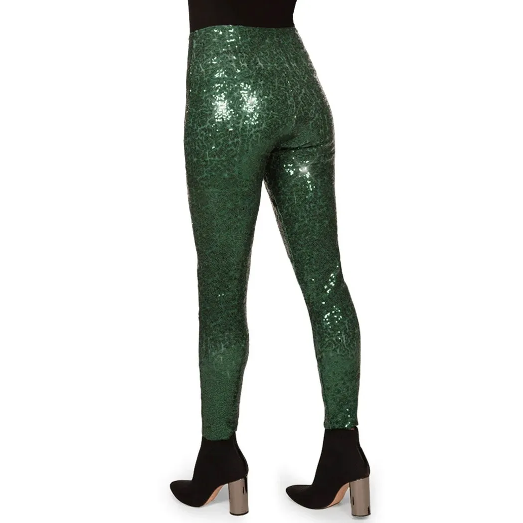 NWOT Tipsy Elves Green Sequin High Waisted Leggings Womens Size M Super Stretch - Image 2