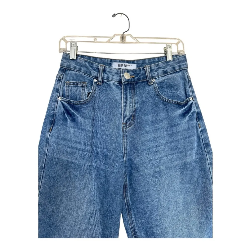 Blue Savvy High Rise Blue Jeans with Tapered Leg Size 3 Waist 26 - Image 3