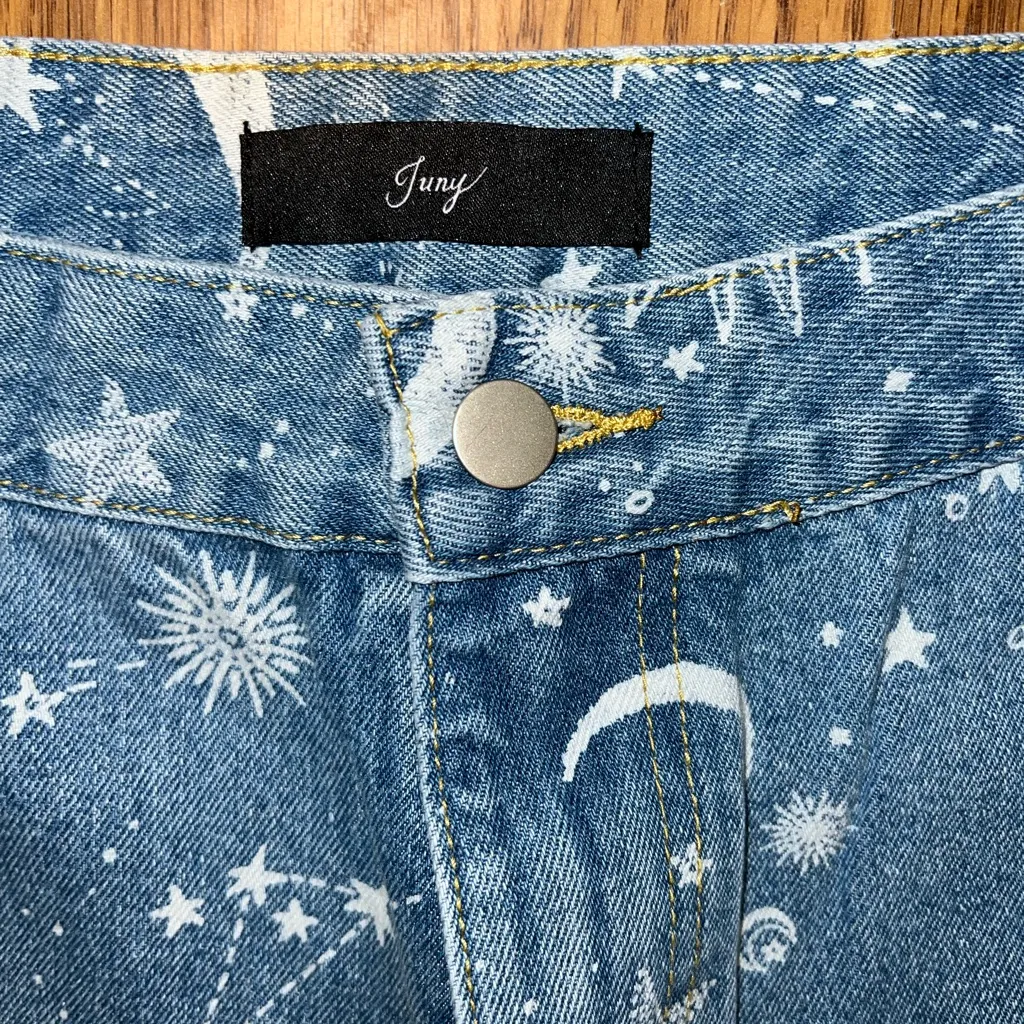 Super Cool Juny Celestial Whimsigoth Flare Jeans! Blue Size 28 - Image 8
