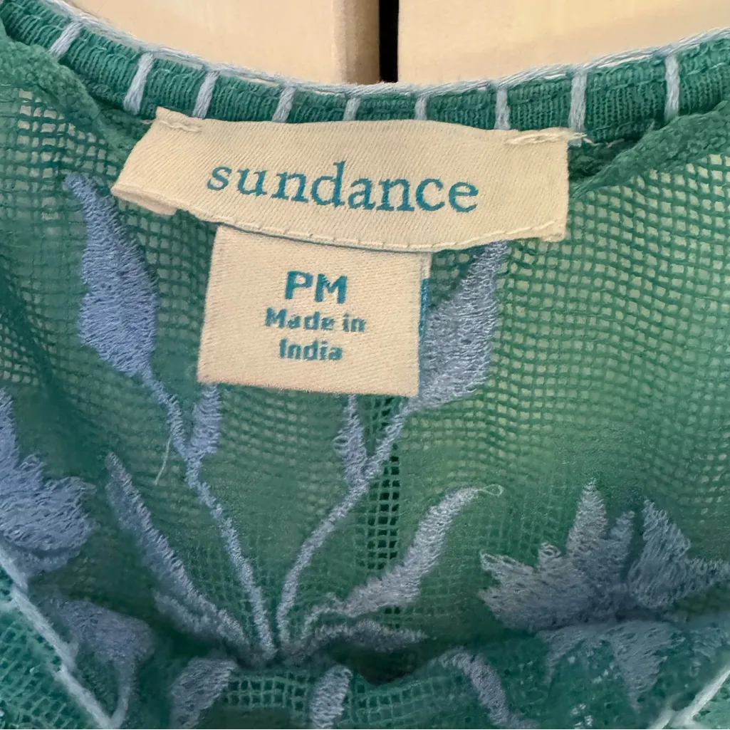 Sundance Sweatpea Top in green Turquoise size PM lace mesh embroidered - Image 3