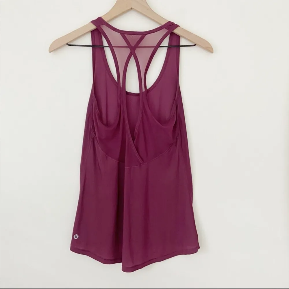 Lululemon Tranquil Open Back Red Grape Mesh Tank Top 4 Small - Image 3