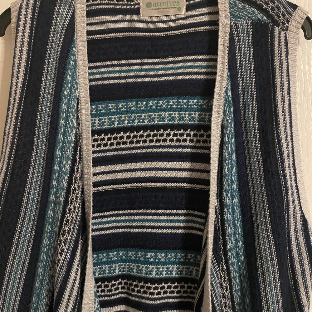 Aventura Striped Open Front Long Knit Cardigan Vest Size 2X Boho Casual Travel Blue - Image 4
