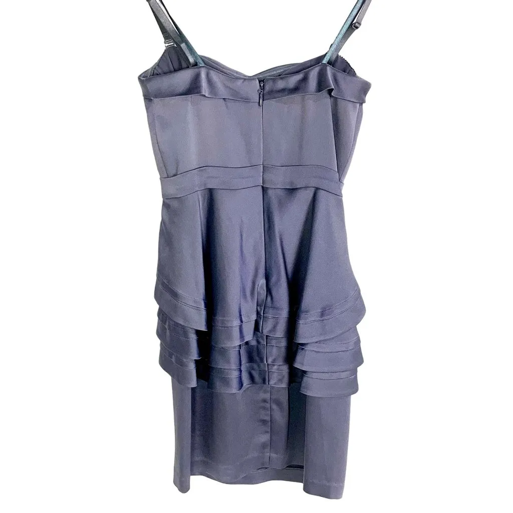 BCBGMAXAZRIA Aurelia Tiered Satin Cocktail Dress Peplum 0 Gray HOCO Black Tie - Image 5