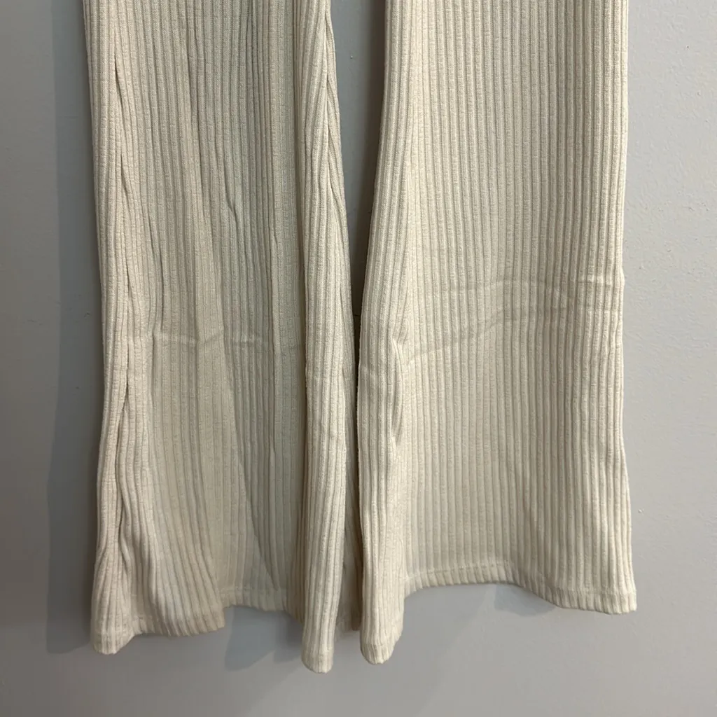 MOVING SALE Topshop Ribbed Cream Tie Waist Wide Flare Pants - Image 4