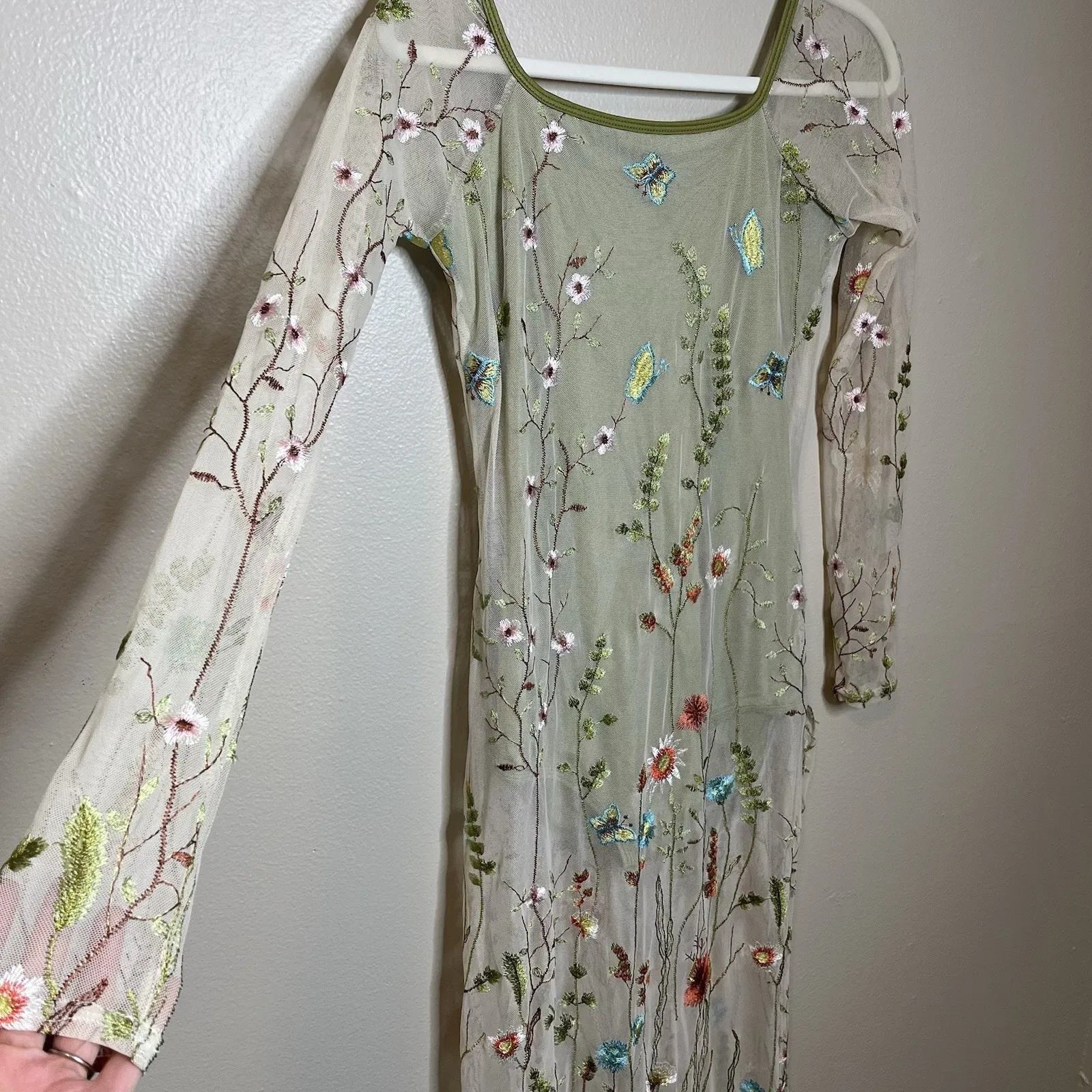 Women's Costume Whimsical Fairy Concert Rave Sheer Embroidered Floral Coachella Green Size M - Image 3