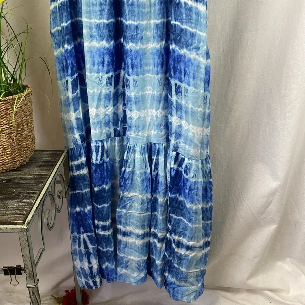 Beach Lunch Lounge Fressia Blue & White Tie Dye Sleeveless Long Maxi Dress NEW L - Image 3