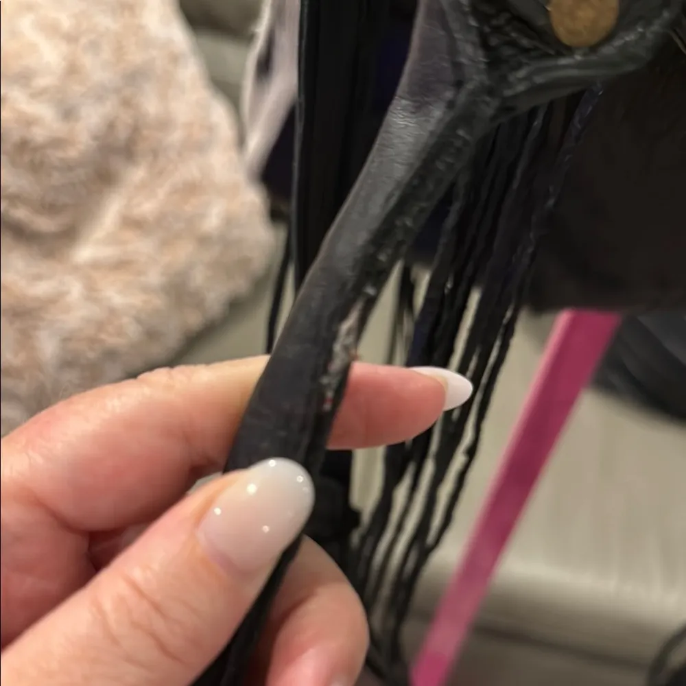 Black and White Fringe Leather Tote - Image 8