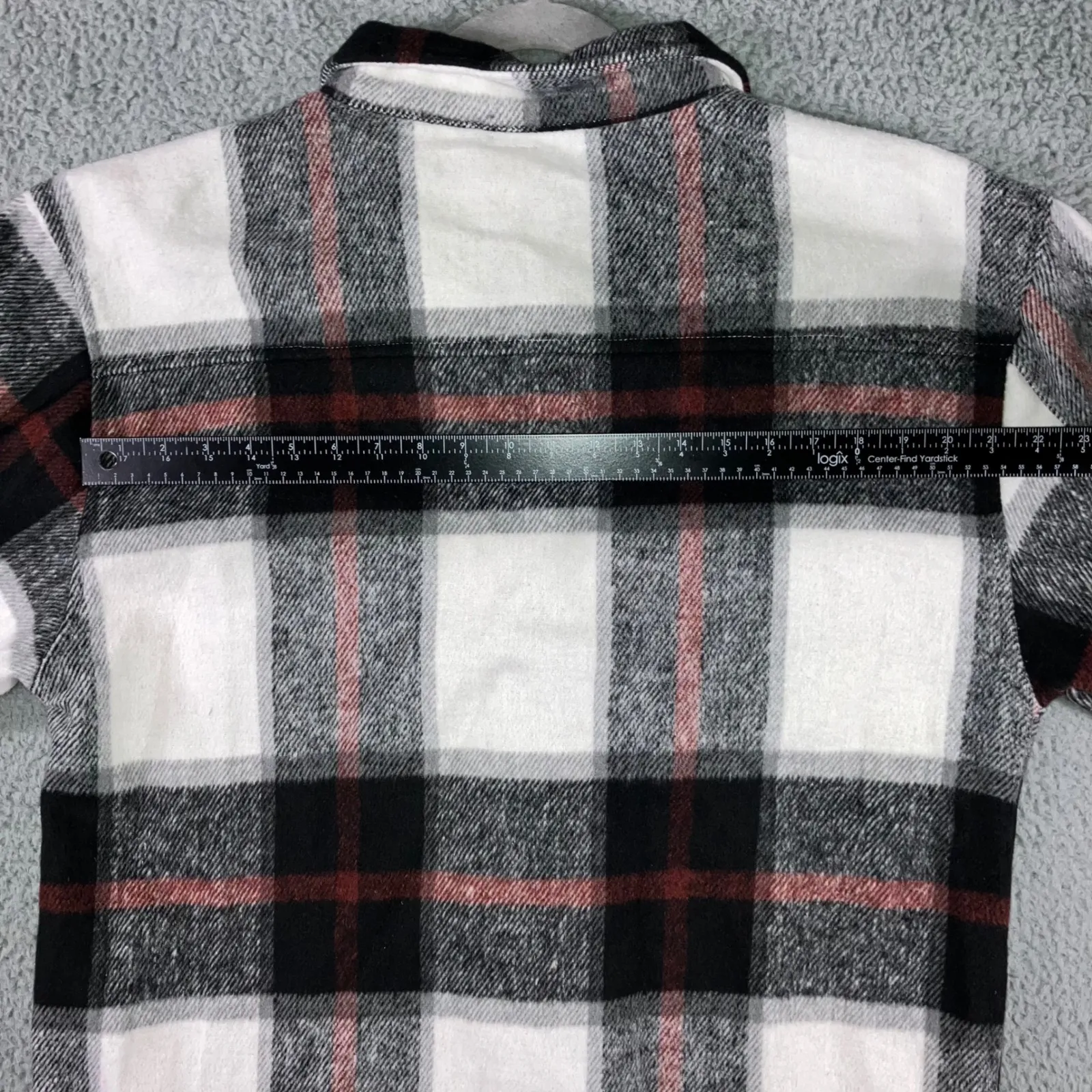 Wear to‎ Love Long Plaid Shirt Jacket Women Large Button Up Long Sleeve Flannel White - Image 6