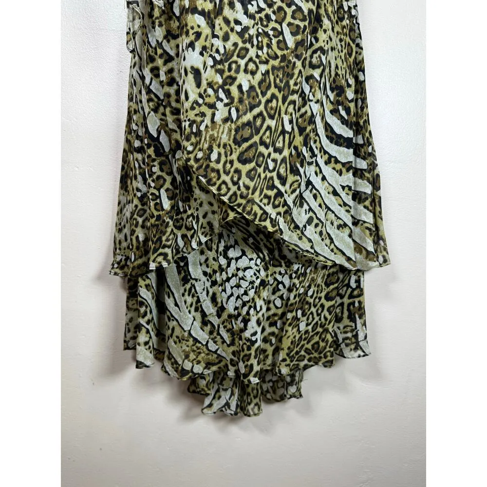 NWT VTG 90s Y2K Leopard Babydoll Sleeveless Tiered 100% Silk Midi Dress Size 14 - Image 2