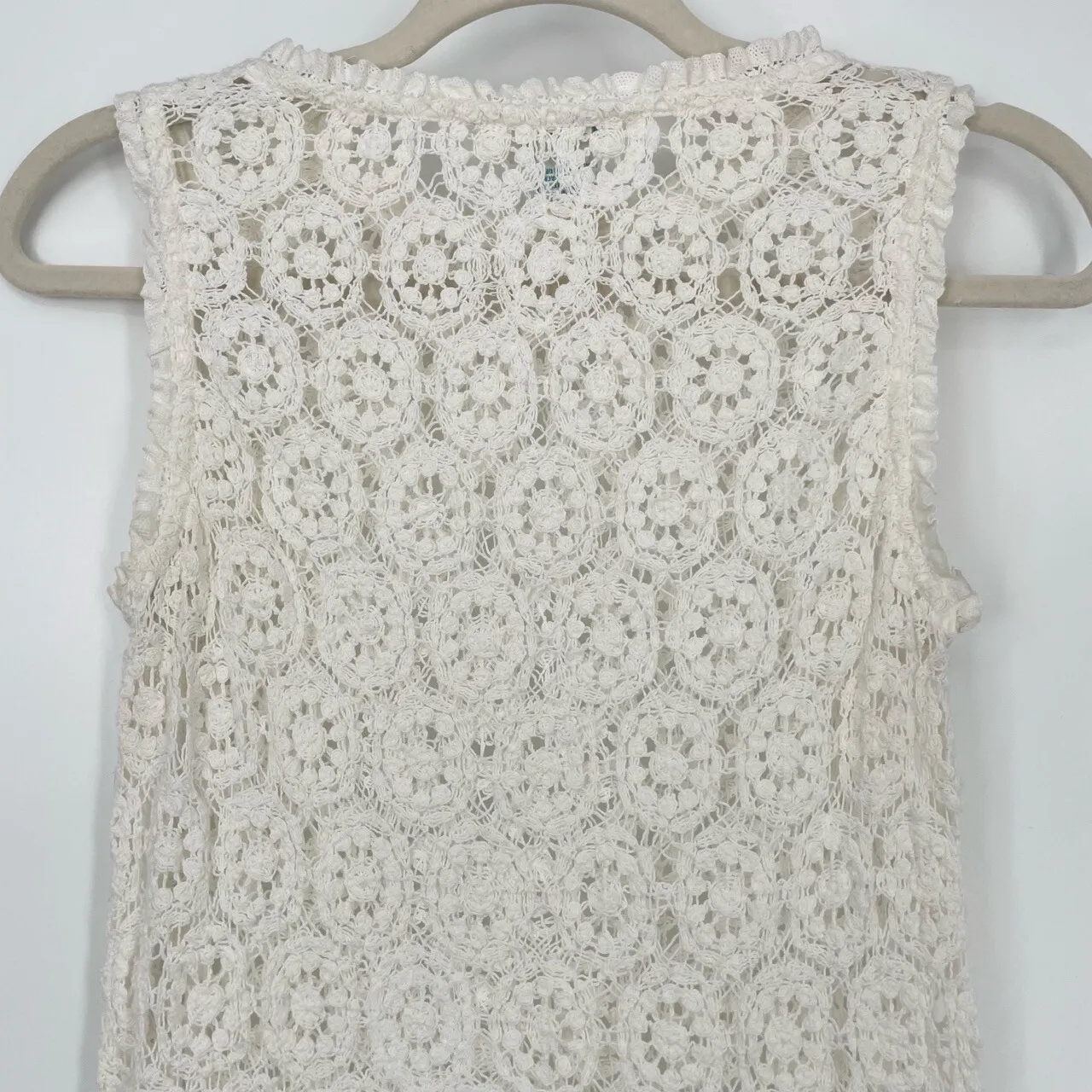 Sundance Womens Open Crochet Knit Boho Cream Sleeveless Beach Coverup Dress S - Image 4