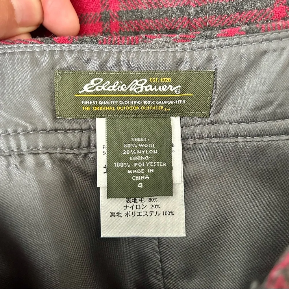 🦋 Eddie Bauer Grey and Red Plaid Wool A-Line Mini Skirt Size 4 - Image 3