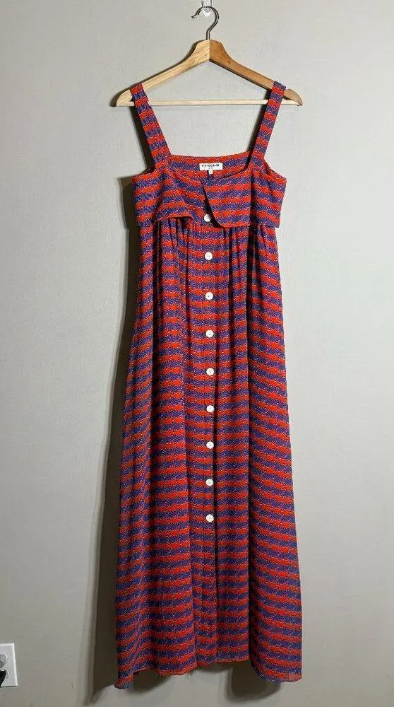 NWOT Opening Ceremony 100% Silk Patterned Tent Maxi Dress Women's 0 Orange Flowy - Image 3