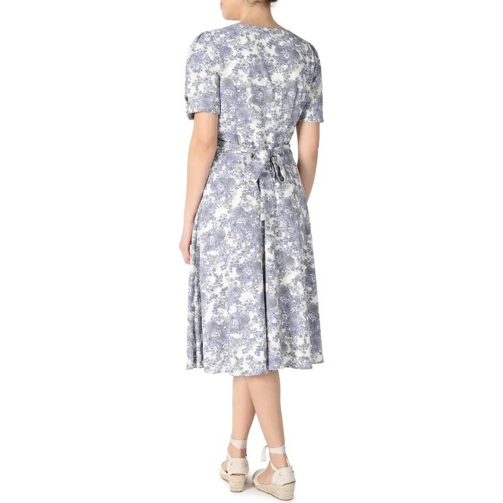Julia Jordan Floral Print Button Front Puff Sleeve Dress 16 - Image 3