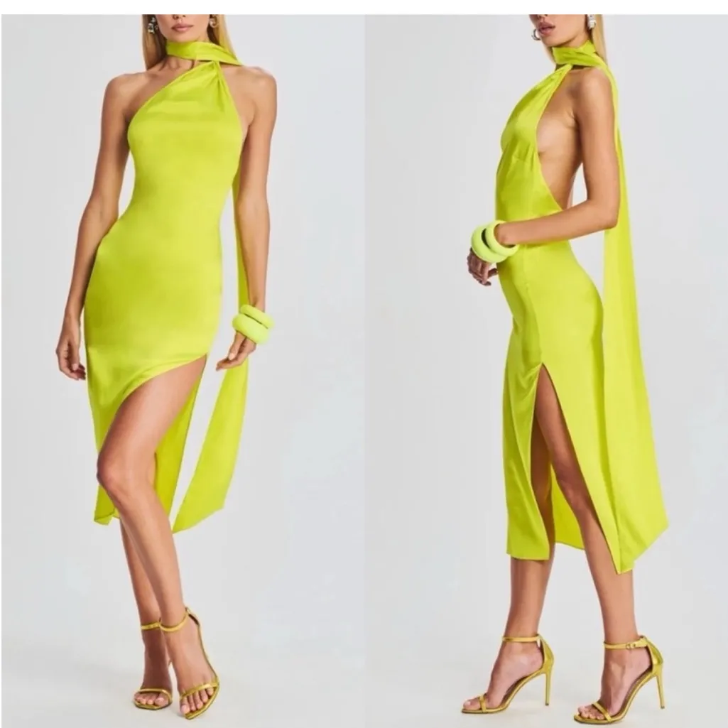 SER.O.YA Marissa Silk Dress in Neon Lime Size XS - Image 2
