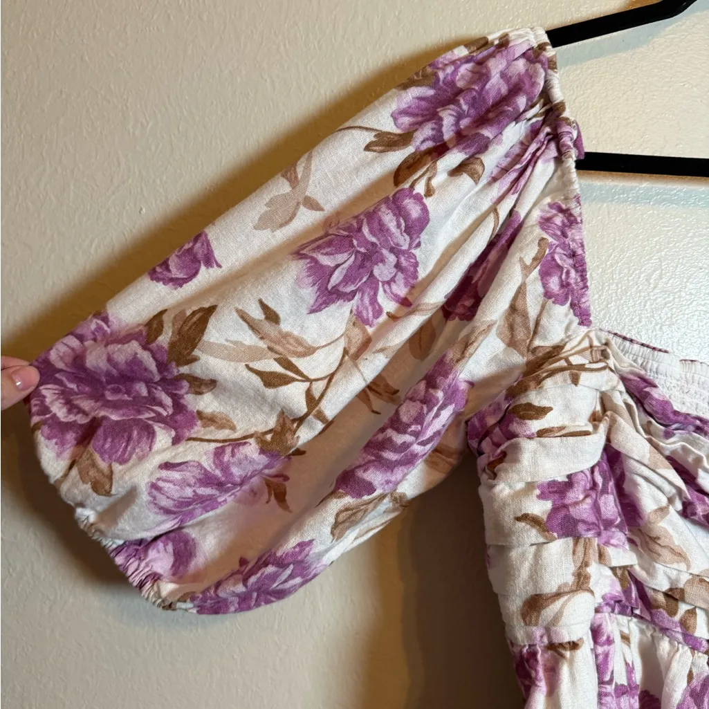 ABERCROMBIE Emerson Floral Linen Blend Puff Sleeves Mini Dress - Image 3