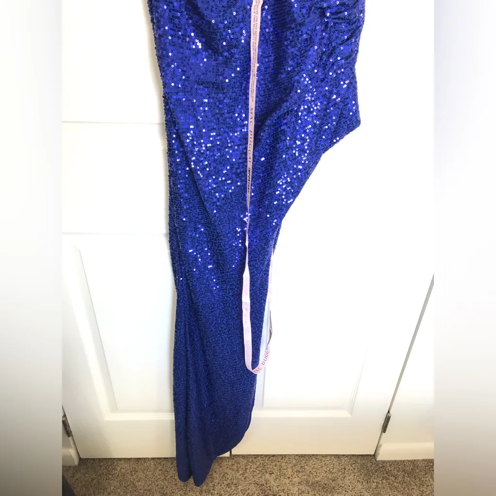 NWT Ieena Mac Duggal Cobalt Blue Sequined Side Slit Gown Size 4 - Image 4