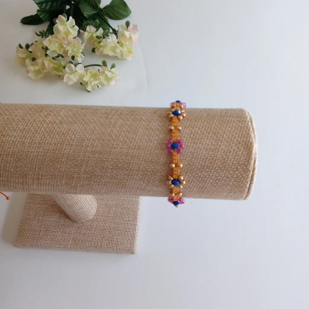 Bracelet Flower Hand Made Adjustable Orange - Image 5