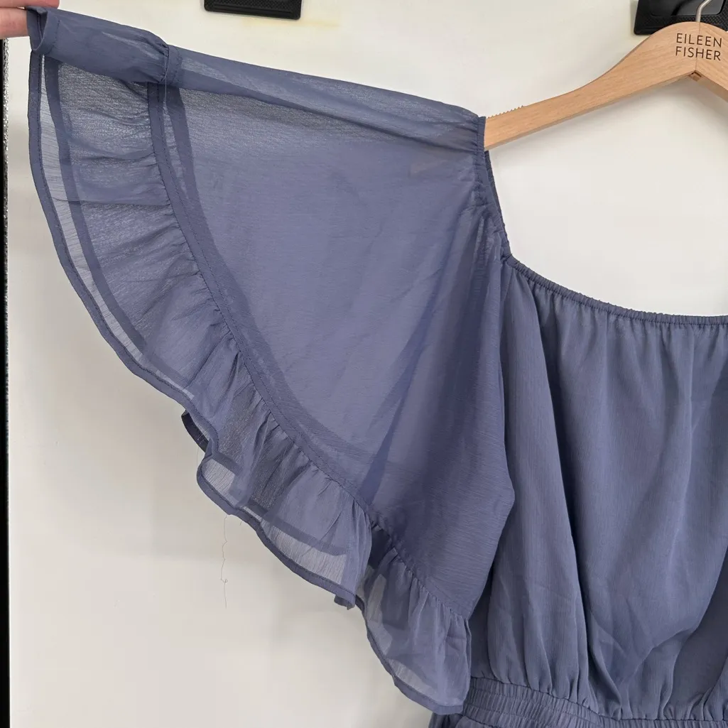 Endless Rose Ruffled Sleeve Romper in Dusty Blue size Large Off the Shoulder - Image 8