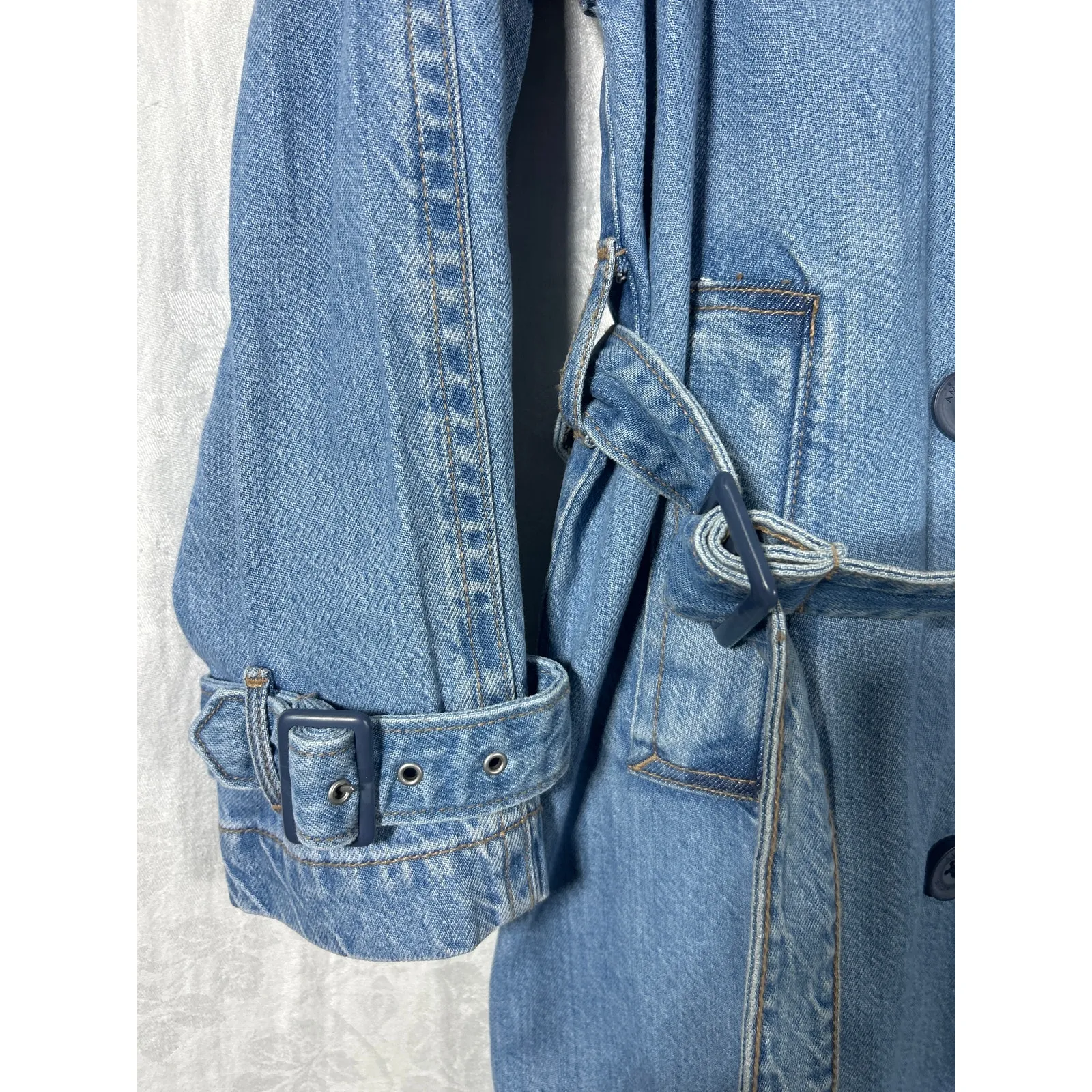 American Eagle DenimTrench Coat Medium Blue Jean Jacket Long Duster - Image 2
