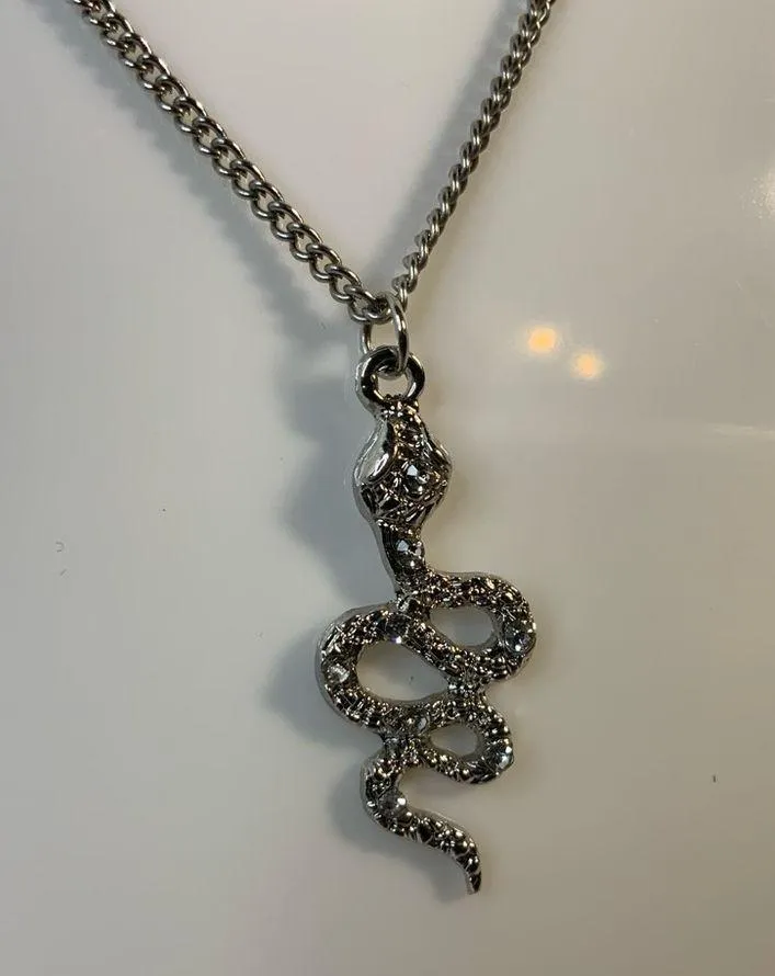 Silver tone snake necklace w/clear rhinestones necklace set of snake earrings - Image 2