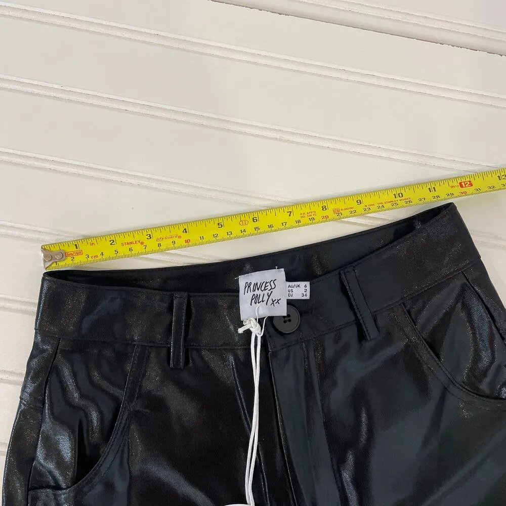 NWT Princess Polly Black Martha Shiny Suit Pants High Rise Cropped Size 2 - Image 8