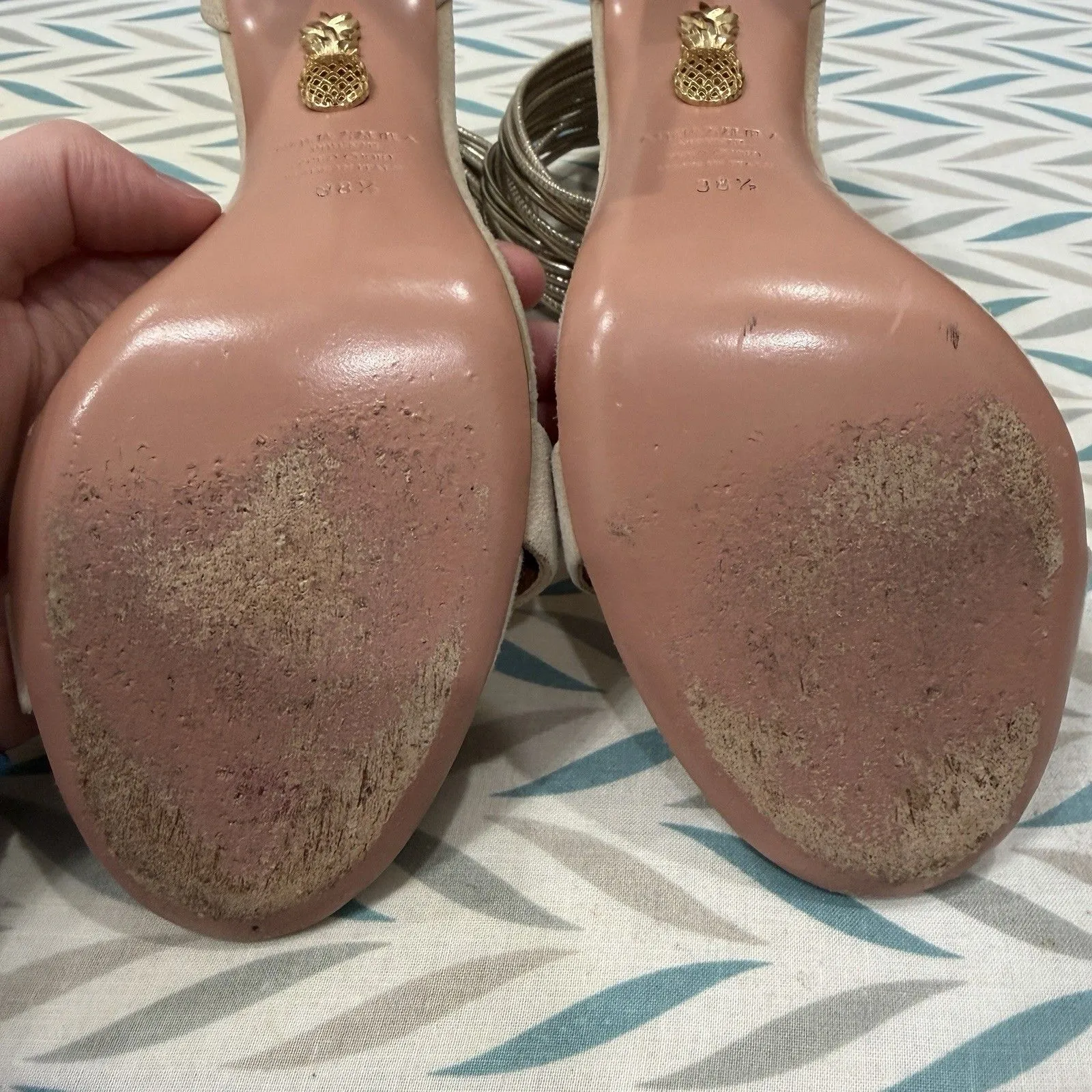 Aquazzura Spin Me Around 105 Nude Suede Lame Heels Size 38.5 - Image 4