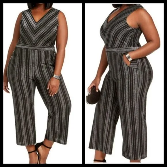 Monteau Metallic Striped Jumpsuit ‎ 2X NWT Plus Size - Image 2