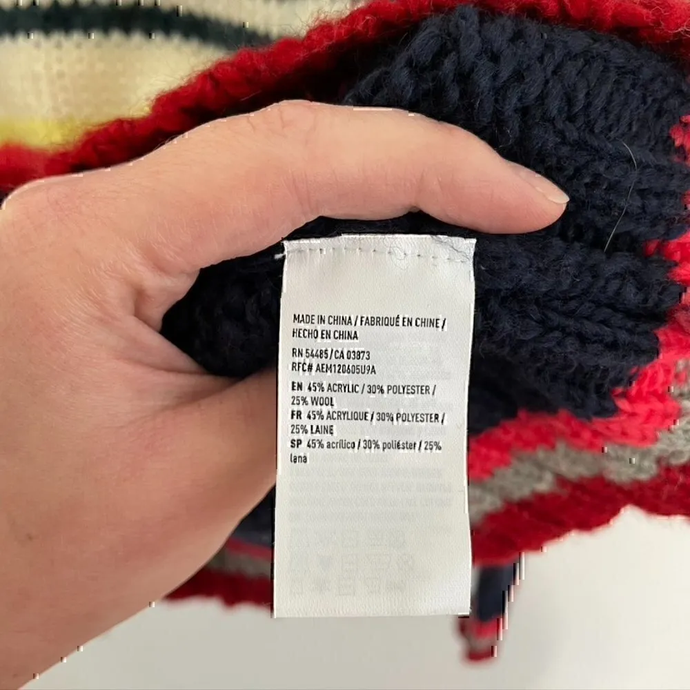 AMERICAN EAGLE Rainbow Navy Cream Striped Chunky Knit WOOL Etc Crew Neck Sweater - Image 9