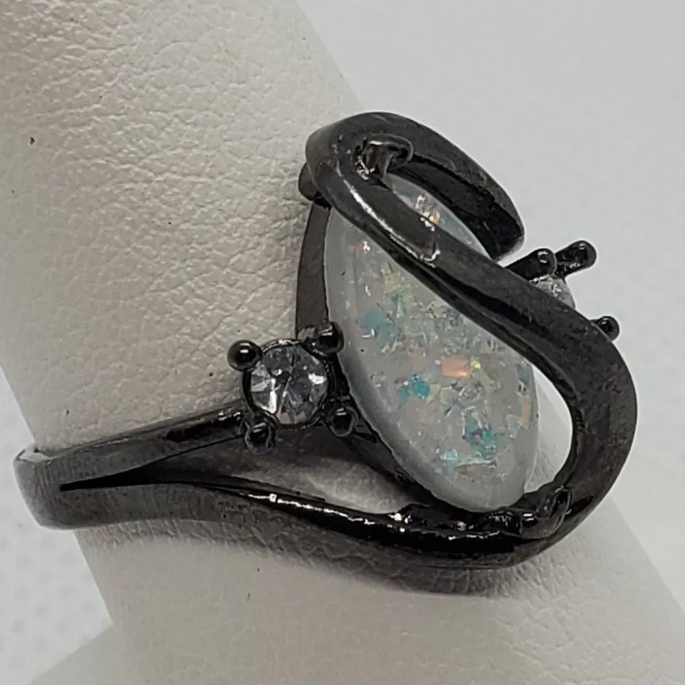 Sterling Silver Opal & Rhinestone Ring Gray - Image 3