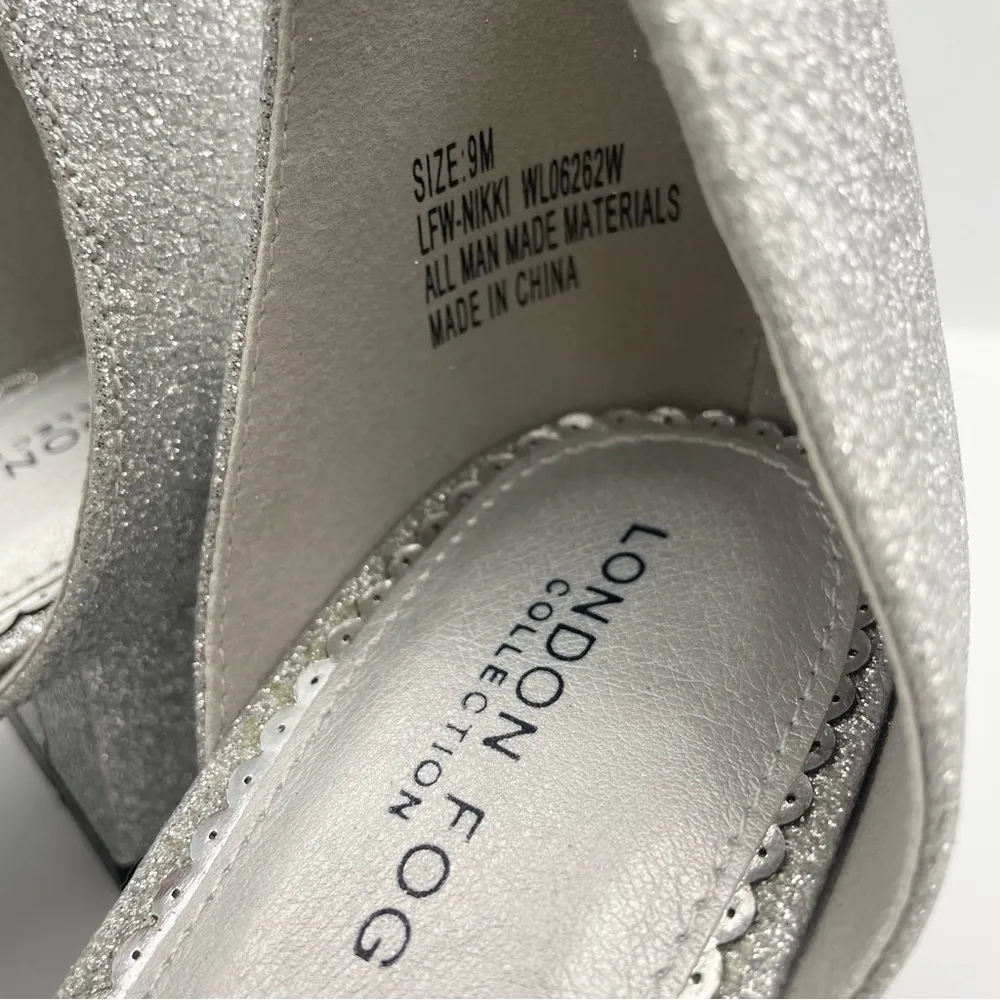 London Fog silver glitter ankle strap block heel sandals women Size 9 - Image 9