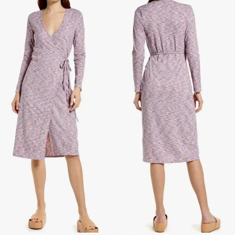 Lisa Says Gah Lucille Long Sleeve Wrap Midi Dress in Berry - Image 2