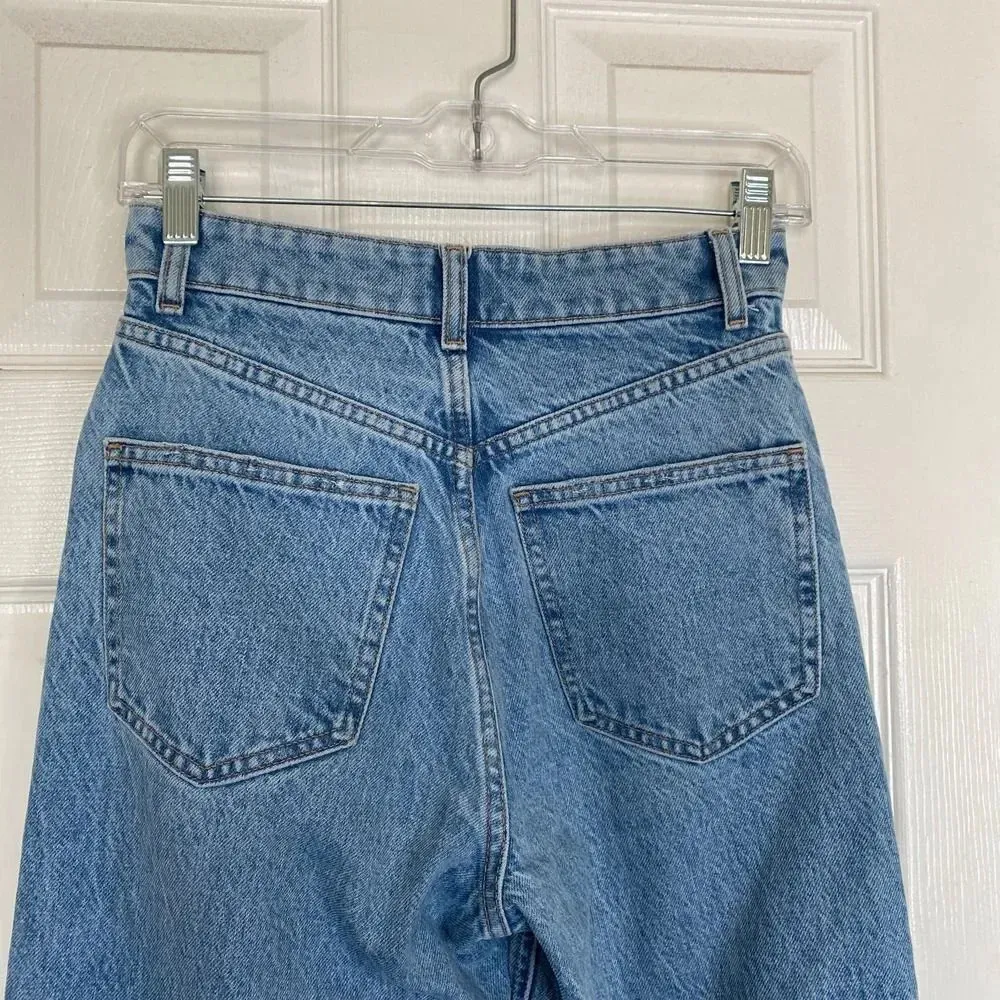ZARA Super High Rise Baggy Mom Jeans Light Wash Trendy Size 2 Distressed - Image 6