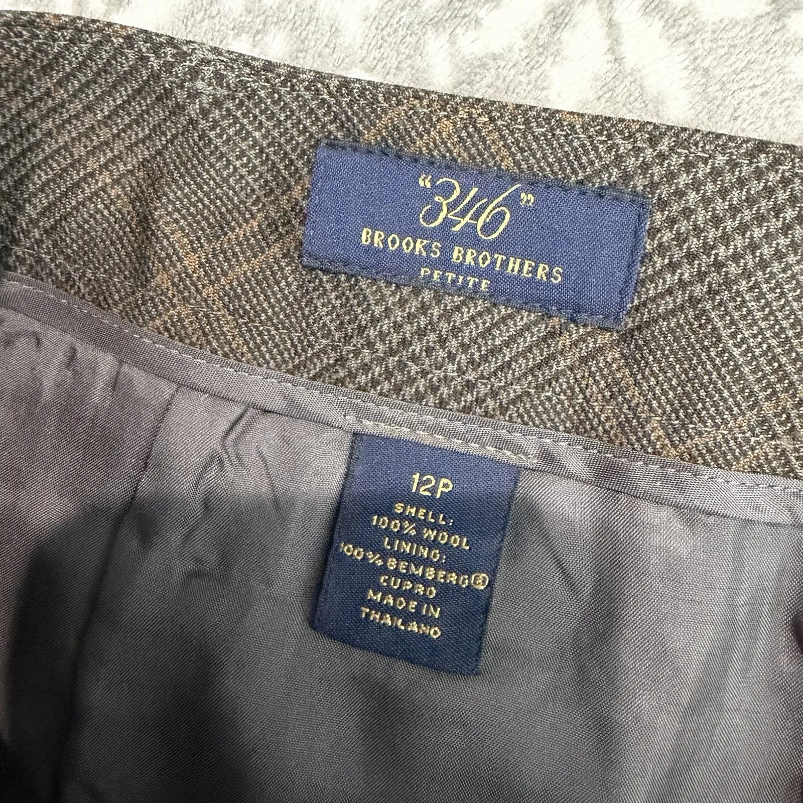 Brooks Brothers Women's 346 Wool Glen Check Plaid Pants 12 Petite Lined Gray - Image 3