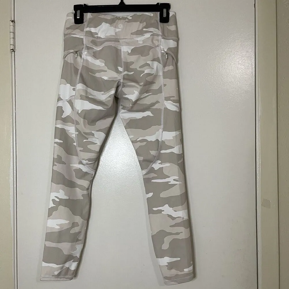 ATHLETA salutation ivory tan camo combo cropped leggings side zip pockets Small - Image 5