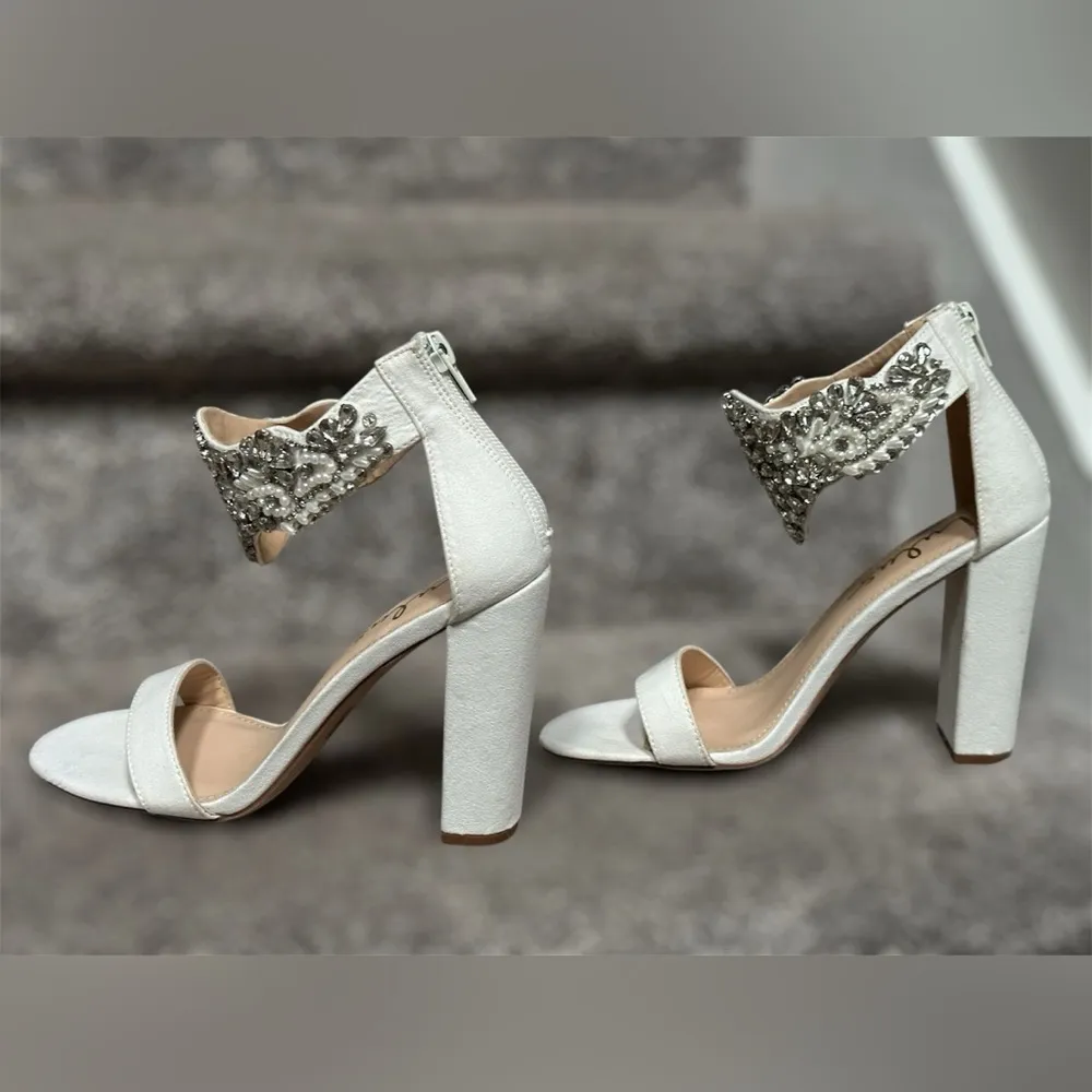 NEW Lulus Dannah White Suede Rhinestone and Pearl High Heel Sandals Women’s 5.5 - Image 7